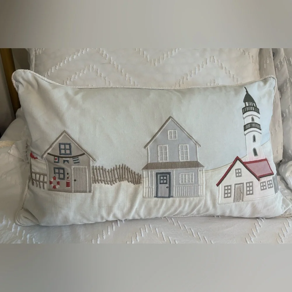 Lumbar Pillow Cover Case ONLY 13x23 Beach Houses Lighthouse Linen Cotton